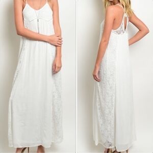 NWT Beautiful maxi dress. Creamy White Lace and spaghetti straps Medium